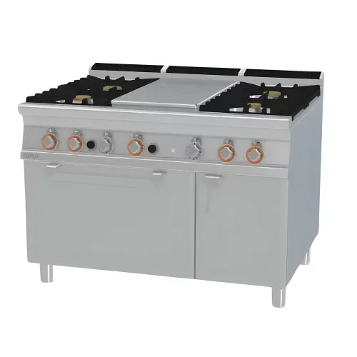 Lotus tűzhely, gázüzemű, 1 zónás francia lappal, 4 égőfejjel, elektromos statikus sütővel, tárolóval, 41,7 kw