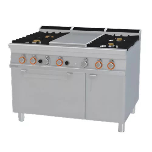 Lotus tűzhely, gázüzemű, 1 zónás francia lappal, 4 égőfejjel, gázüzemű statikus sütővel, tárolóval, 43,5 kw