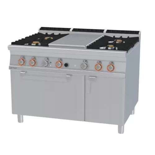 Lotus tűzhely, gázüzemű, 1 zónás francia lappal, 4 égőfejjel, elektromos légkeveréses sütővel, tárolóval, 40,32 kw