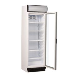   Professzionális üvegajtós hűtővitrin, légkeveréses, reklámfelülettel, 400 liter