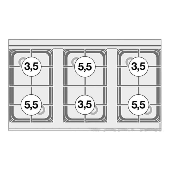 TŰZHELY, gázüzemű, 6 égőfejjel, elektromos statikus sütővel, GN1/1