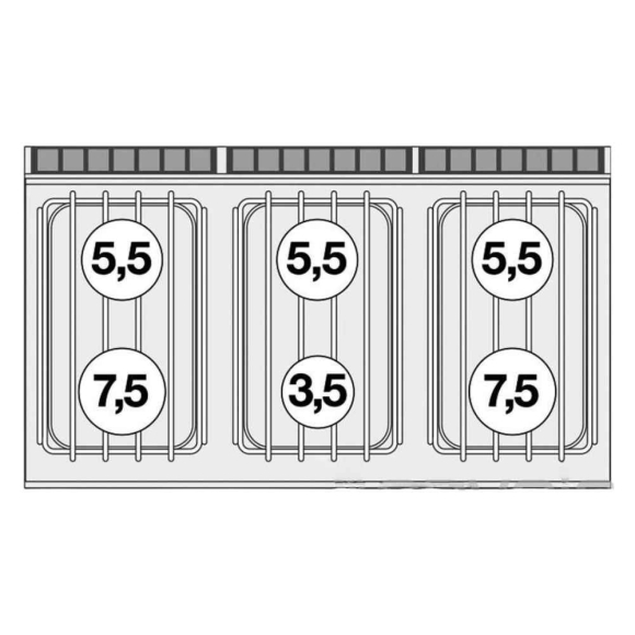 TŰZHELY, gázüzemű, 6 égőfejjel, elektromos statikus sütővel, GN2/1, tárolóval