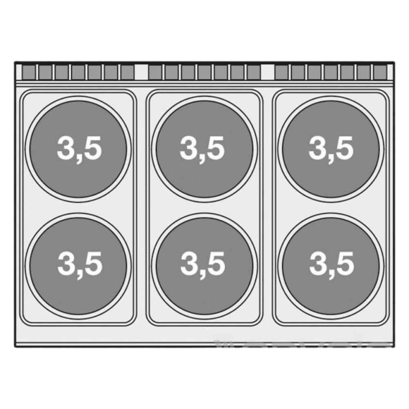 TŰZHELY, elektromos, 6 zónás, körlapos, elektromos statikus sütővel, GN2/1, tárolóval