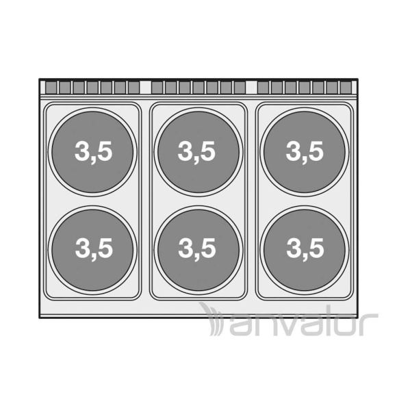 TŰZHELY, elektromos, 6 zónás, körlap, légkeveréses sütővel, GN1/1, tárolóval, 26,32 kW 