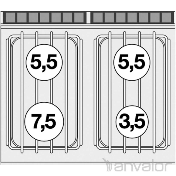 TŰZHELY, gázüzemű, 4 égőfejjel, nyitott tárolóval, 22 kW
