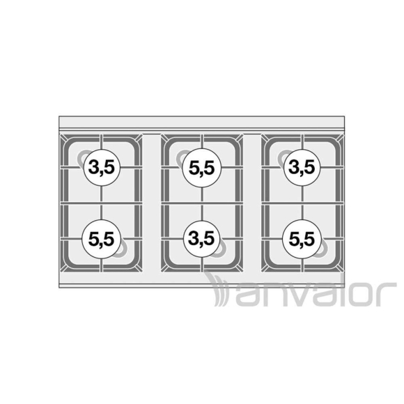 TŰZHELY, asztali, gázüzemű, 6 égőfejjel, 27 kW