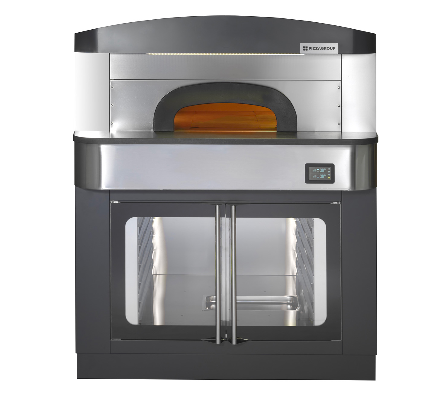 Pizza behelyezése PizzaGroup professzionális pizzakemencébe