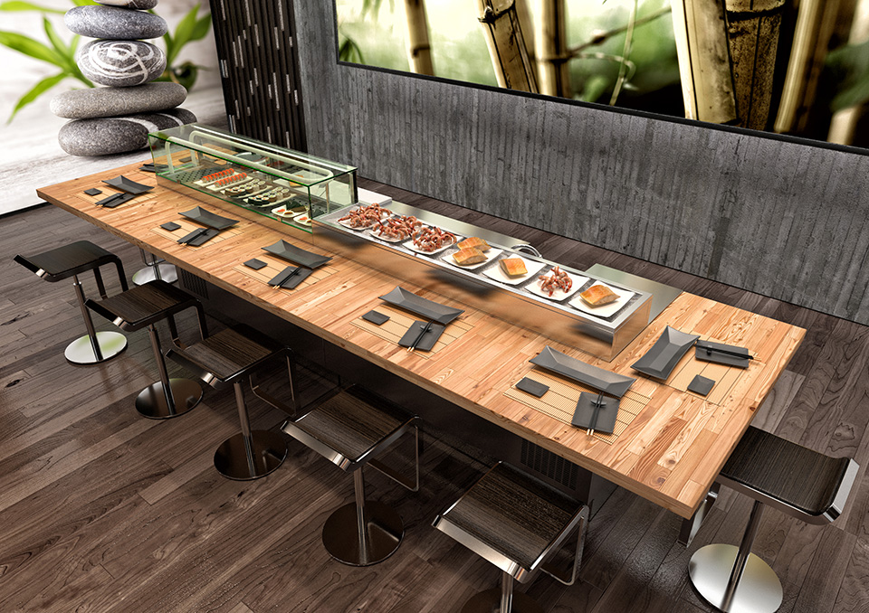 Tecnosteel sushi és food display pult